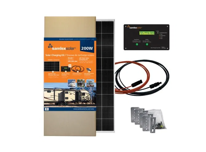 SRV-200-30A – SAMLEX AMER Solar Kit, Battery Charging Panel Kit 200 Watt/ 20.52 Volt Monocrystalline Panel 26.77 Inch...